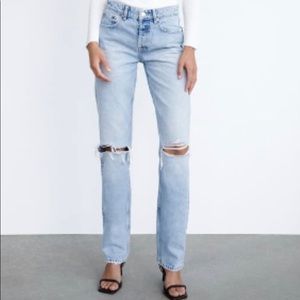 Zara Ripped Straight Light Blue Jeans
